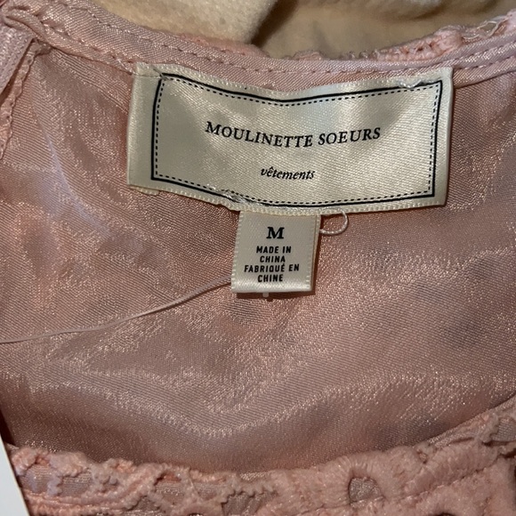 NWT Moulinette Soeurs Anthropologie Adanne Blush Lace Pleat Dress - Picture 4 of 7